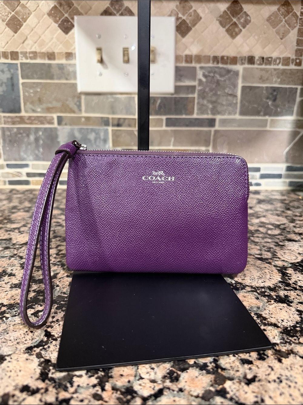 Coach Purple Leather Wristlet with Logo